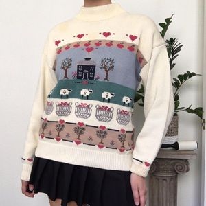 Vintage Scenic Sheep Grandma Cottagecore Sweater